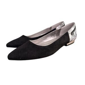 Bellini Navatoo Black Faux Suede Pointed Flats Snake Embossed Heel Zip 10